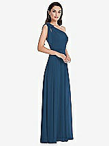 Alt View 2 Thumbnail - Dusk Blue Draped One-Shoulder Maxi Dress with Scarf Bow