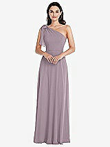 Alt View 1 Thumbnail - Lilac Dusk Draped One-Shoulder Maxi Dress with Scarf Bow