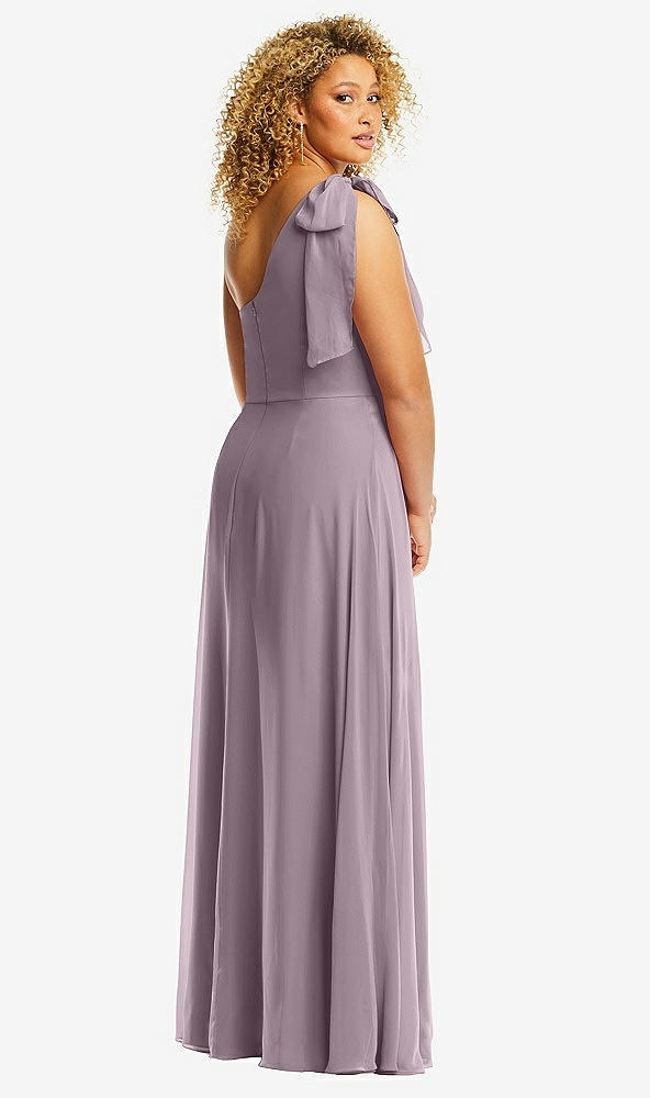 Back View - Lilac Dusk Draped One-Shoulder Maxi Dress with Scarf Bow