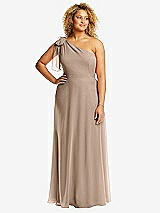 Front View Thumbnail - Topaz Draped One-Shoulder Maxi Dress with Scarf Bow
