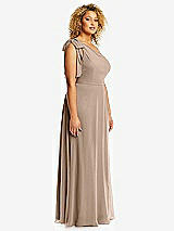 Side View Thumbnail - Topaz Draped One-Shoulder Maxi Dress with Scarf Bow