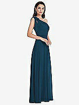 Alt View 2 Thumbnail - Atlantic Blue Draped One-Shoulder Maxi Dress with Scarf Bow
