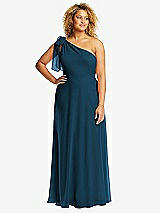 Front View Thumbnail - Atlantic Blue Draped One-Shoulder Maxi Dress with Scarf Bow