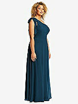 Side View Thumbnail - Atlantic Blue Draped One-Shoulder Maxi Dress with Scarf Bow