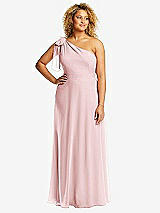 Front View Thumbnail - Ballet Pink Draped One-Shoulder Maxi Dress with Scarf Bow