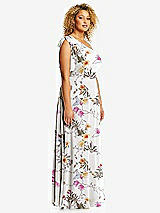 Side View Thumbnail - Butterfly Botanica Ivory Draped One-Shoulder Maxi Dress with Scarf Bow