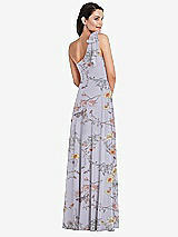Alt View 3 Thumbnail - Butterfly Botanica Silver Dove Draped One-Shoulder Maxi Dress with Scarf Bow