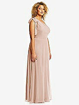 Side View Thumbnail - Cameo Draped One-Shoulder Maxi Dress with Scarf Bow