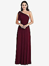 Alt View 1 Thumbnail - Cabernet Draped One-Shoulder Maxi Dress with Scarf Bow