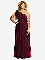 Front View Thumbnail - Cabernet Draped One-Shoulder Maxi Dress with Scarf Bow