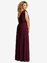 Rear View Thumbnail - Cabernet Draped One-Shoulder Maxi Dress with Scarf Bow