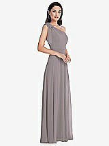 Alt View 2 Thumbnail - Cashmere Gray Draped One-Shoulder Maxi Dress with Scarf Bow