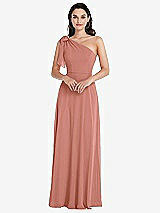 Alt View 1 Thumbnail - Desert Rose Draped One-Shoulder Maxi Dress with Scarf Bow