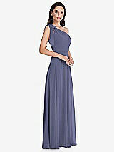 Alt View 2 Thumbnail - French Blue Draped One-Shoulder Maxi Dress with Scarf Bow