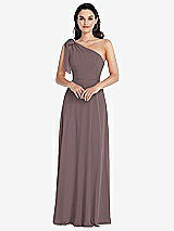 Alt View 1 Thumbnail - French Truffle Draped One-Shoulder Maxi Dress with Scarf Bow