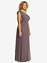 Side View Thumbnail - French Truffle Draped One-Shoulder Maxi Dress with Scarf Bow