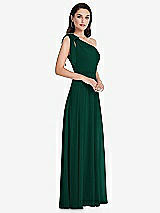 Alt View 2 Thumbnail - Hunter Green Draped One-Shoulder Maxi Dress with Scarf Bow