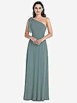 Alt View 1 Thumbnail - Icelandic Draped One-Shoulder Maxi Dress with Scarf Bow