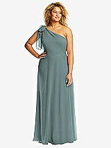 Front View Thumbnail - Icelandic Draped One-Shoulder Maxi Dress with Scarf Bow