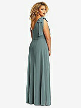 Rear View Thumbnail - Icelandic Draped One-Shoulder Maxi Dress with Scarf Bow