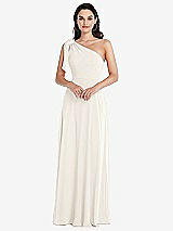 Alt View 1 Thumbnail - Ivory Draped One-Shoulder Maxi Dress with Scarf Bow