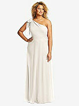 Front View Thumbnail - Ivory Draped One-Shoulder Maxi Dress with Scarf Bow