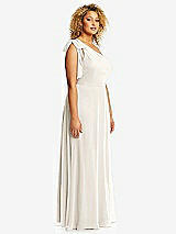 Side View Thumbnail - Ivory Draped One-Shoulder Maxi Dress with Scarf Bow