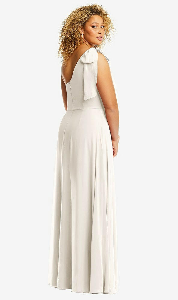 Back View - Ivory Draped One-Shoulder Maxi Dress with Scarf Bow