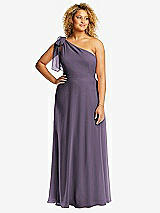 Front View Thumbnail - Lavender Draped One-Shoulder Maxi Dress with Scarf Bow