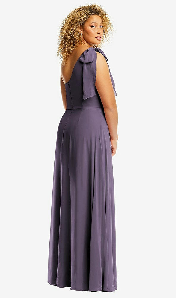 Back View - Lavender Draped One-Shoulder Maxi Dress with Scarf Bow