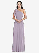 Alt View 1 Thumbnail - Lilac Haze Draped One-Shoulder Maxi Dress with Scarf Bow