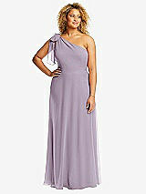 Front View Thumbnail - Lilac Haze Draped One-Shoulder Maxi Dress with Scarf Bow