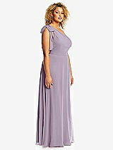 Side View Thumbnail - Lilac Haze Draped One-Shoulder Maxi Dress with Scarf Bow