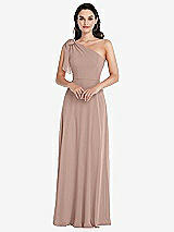 Alt View 1 Thumbnail - Neu Nude Draped One-Shoulder Maxi Dress with Scarf Bow