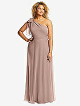 Front View Thumbnail - Neu Nude Draped One-Shoulder Maxi Dress with Scarf Bow