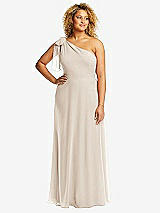 Front View Thumbnail - Oat Draped One-Shoulder Maxi Dress with Scarf Bow