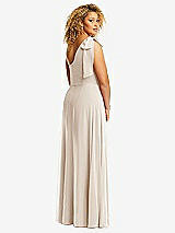 Rear View Thumbnail - Oat Draped One-Shoulder Maxi Dress with Scarf Bow