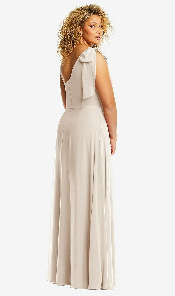 Back View - Oat Draped One-Shoulder Maxi Dress with Scarf Bow
