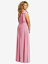 Rear View Thumbnail - Peony Pink Draped One-Shoulder Maxi Dress with Scarf Bow