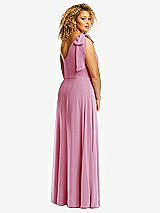 Rear View Thumbnail - Powder Pink Draped One-Shoulder Maxi Dress with Scarf Bow