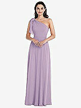 Alt View 1 Thumbnail - Pale Purple Draped One-Shoulder Maxi Dress with Scarf Bow
