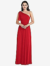 Alt View 1 Thumbnail - Parisian Red Draped One-Shoulder Maxi Dress with Scarf Bow