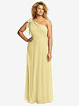 Front View Thumbnail - Pale Yellow Draped One-Shoulder Maxi Dress with Scarf Bow