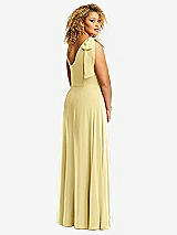 Rear View Thumbnail - Pale Yellow Draped One-Shoulder Maxi Dress with Scarf Bow