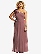 Front View Thumbnail - Rosewood Draped One-Shoulder Maxi Dress with Scarf Bow