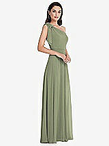 Alt View 2 Thumbnail - Sage Draped One-Shoulder Maxi Dress with Scarf Bow