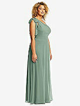 Side View Thumbnail - Seagrass Draped One-Shoulder Maxi Dress with Scarf Bow
