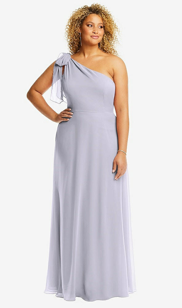 Front View - Silver Dove Draped One-Shoulder Maxi Dress with Scarf Bow