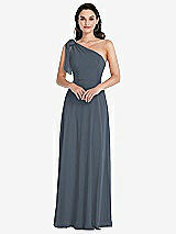 Alt View 1 Thumbnail - Silverstone Draped One-Shoulder Maxi Dress with Scarf Bow