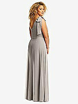 Rear View Thumbnail - Taupe Draped One-Shoulder Maxi Dress with Scarf Bow